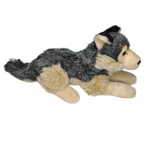 Uni Toys Gray Wolf Laying Down 12" Plush Realistic Stuffed Animal Dog Germany